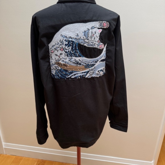 RIPNDIP Streetwear Lined Jacket with Embroidered Surfing Cats Detail Sz L - Picture 1 of 11